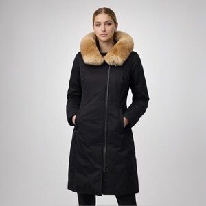 [xs] Soia & Kyo Parka Black with Tan Fur Collar – Warm, Sleek, Minimalist